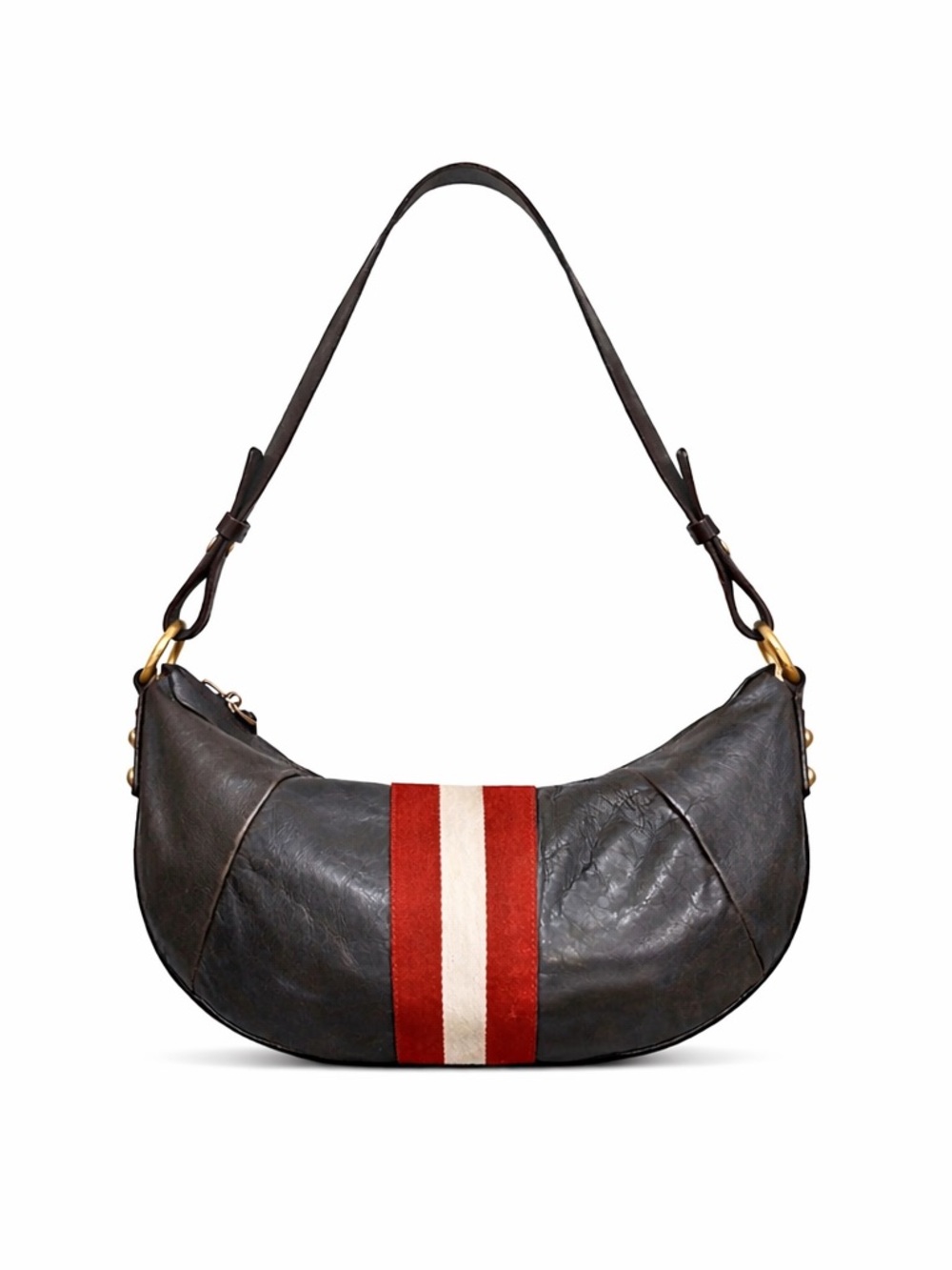 BALLY Vintage Crescent Dark Brown Leather Hobo Bag